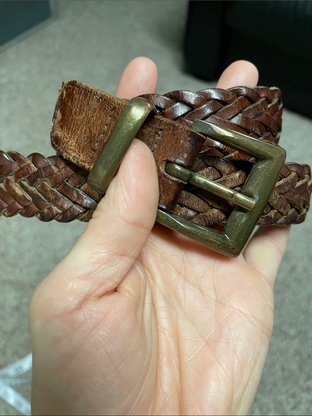 Vintage esprit Braided Brown Leather Belt with brass buckle